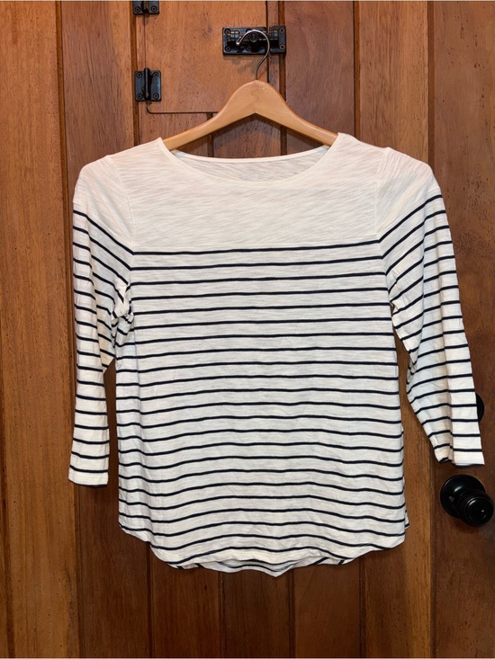 Chico's Tops - Chico’s “Ultimate Tee” Classic White and Navy Striped Women’s Boatneck Top